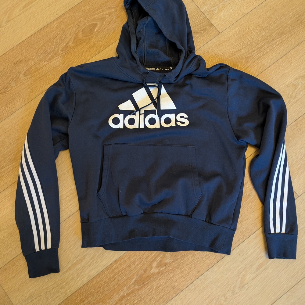 Adidas Navy Blue Hoodie with White Stripes